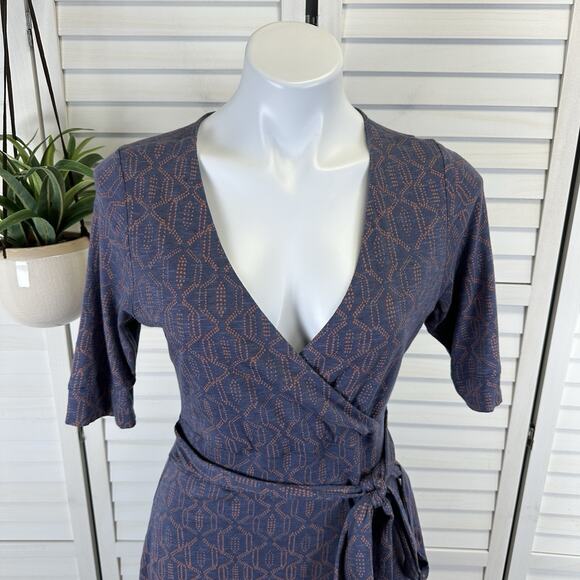 Toad & Co Cue Wrap Cafe Dress Organic Eco A Line‎ Blue Coral Womens Size S - Picture 2 of 10